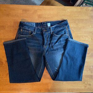 Size 14 Supplies dark denim jeans with cuffs and colorful stitching